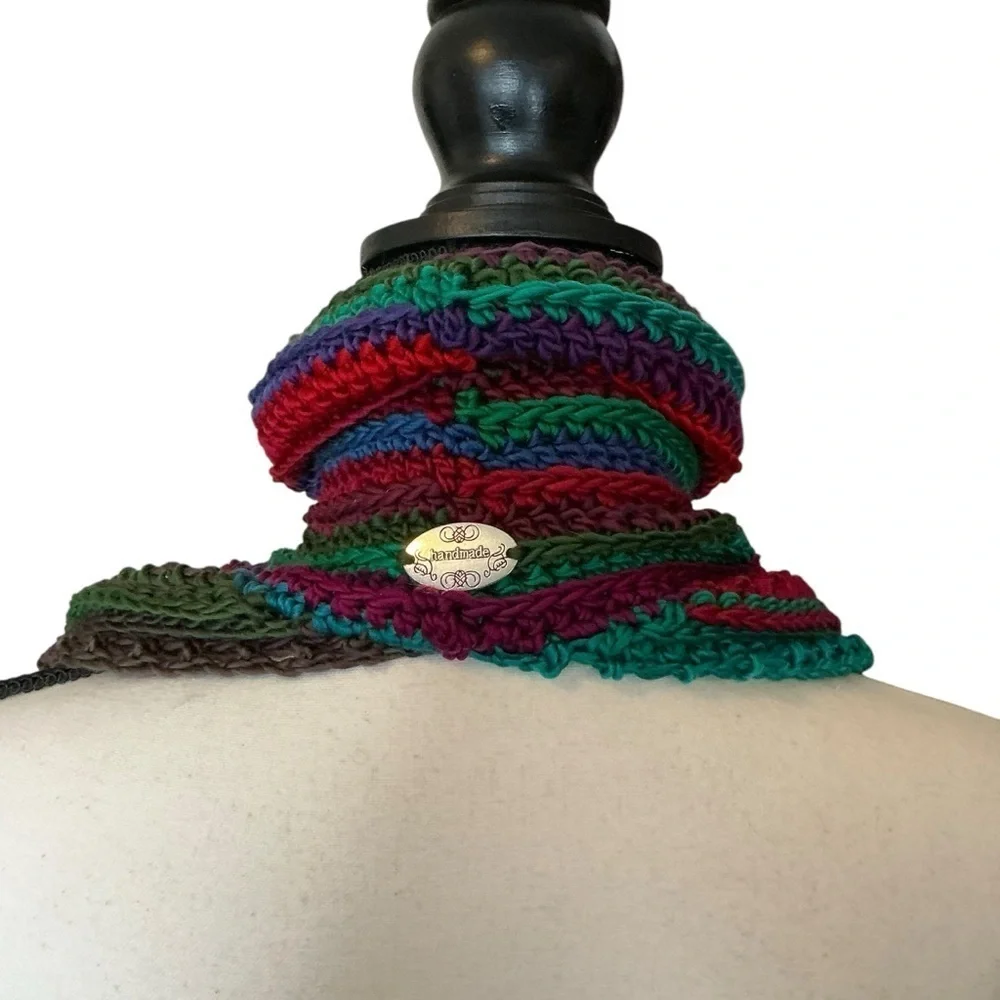 Handcrafted Crochet Cowl Neck Scarf With Fringe New Handmade by Seller Knit